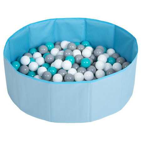 Faltbare Bällebad mit Bälle für Kinder Haustiere Spielbad, Blau: Weiß/ Grau/ Türkis