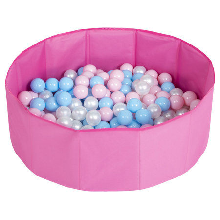Faltbare Bällebad mit Bälle für Kinder Haustiere Spielbad, Rosa: Babyblau/ Puderrosa/ Perle