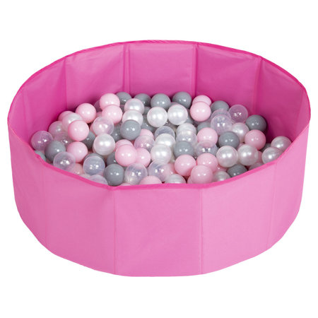 Faltbare Bällebad mit Bälle für Kinder Haustiere Spielbad, Rosa: Perle/ Grau/ Transparent/ Puderrosa