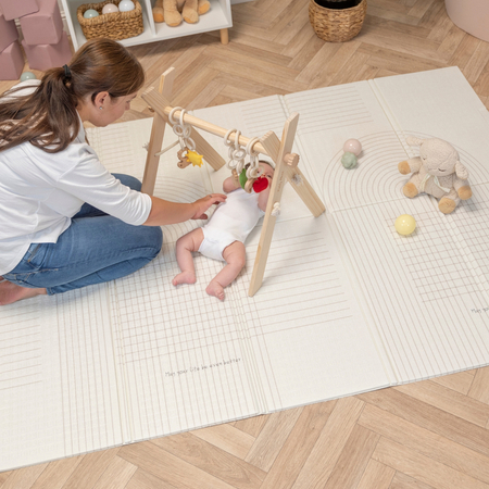 KiddyMoon Babymatte Zweiseitige Krabbelmatte Schaumstoffmatte Für Kinder Kindermatte Kindgerechte Muster Spielplatz Entwicklung Sicherer Und Bequemer Ideal Für Drinnen Und Draußen, Beige-Streifen