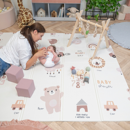 KiddyMoon Babymatte Zweiseitige Krabbelmatte Schaumstoffmatte Für Kinder Kindermatte Kindgerechte Muster Spielplatz Entwicklung Sicherer Und Bequemer Ideal Für Drinnen Und Draußen, Braun-Elefant