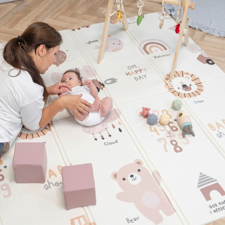 KiddyMoon Babymatte Zweiseitige Krabbelmatte Schaumstoffmatte Für Kinder Kindermatte Kindgerechte Muster Spielplatz Entwicklung Sicherer Und Bequemer Ideal Für Drinnen Und Draußen, Braun-Elefant