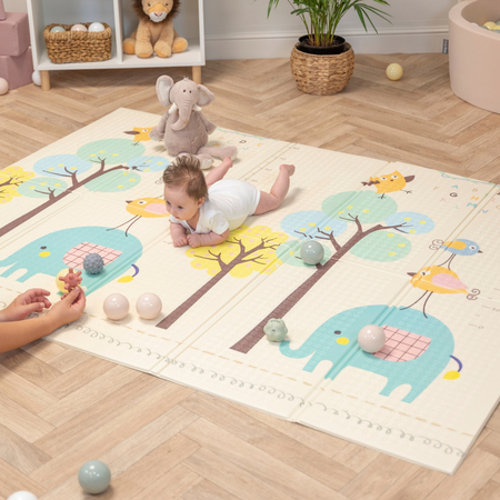 KiddyMoon Babymatte Zweiseitige Krabbelmatte Schaumstoffmatte Für Kinder Kindermatte Kindgerechte Muster Spielplatz Entwicklung Sicherer Und Bequemer Ideal Für Drinnen Und Draußen, Grün-Wald