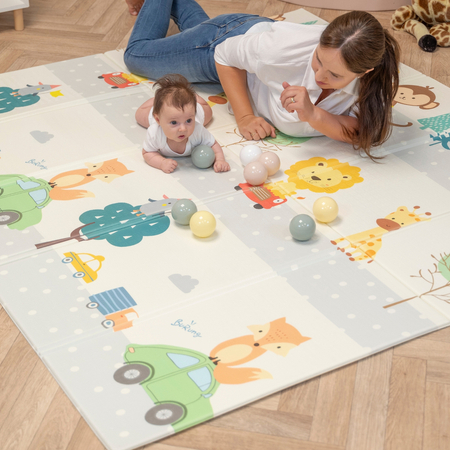 KiddyMoon Babymatte Zweiseitige Krabbelmatte Schaumstoffmatte Für Kinder Kindermatte Kindgerechte Muster Spielplatz Entwicklung Sicherer Und Bequemer Ideal Für Drinnen Und Draußen, Orange-Zirkus