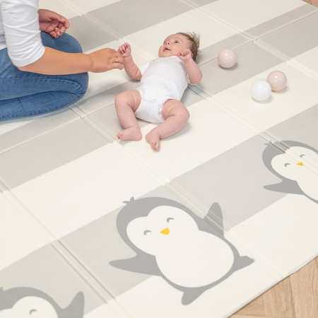 KiddyMoon Babymatte Zweiseitige Krabbelmatte Schaumstoffmatte Für Kinder Kindermatte Kindgerechte Muster Spielplatz Entwicklung Sicherer Und Bequemer Ideal Für Drinnen Und Draußen, Weiß-Pinguin