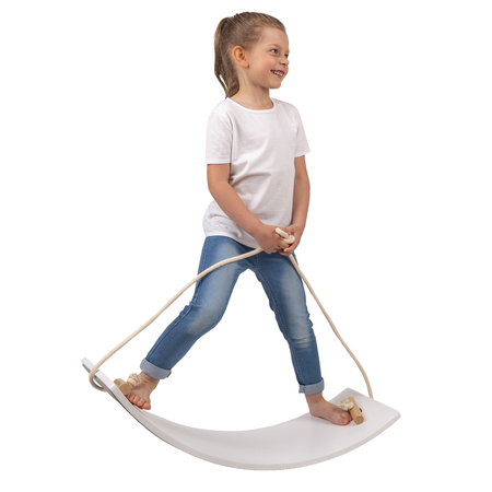KiddyMoon Balance Board Holz Balancebrett Kinder Gleichgewicht Montessori BB-004, Weiß