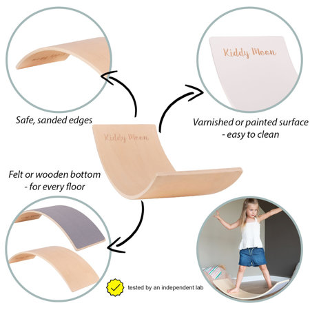 KiddyMoon Balance Board aus Holz für Kinder, Babys Montessori Spielzeug, Gleichgewicht, Balancieren Babys Holzspielzeug, Balancebrett Wackelbrett Gleichgewicht, Grau/ Blau Filz