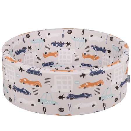 KiddyMoon Bällebad Bällepool  für Babys Kinder Rund,  Autos-Beige