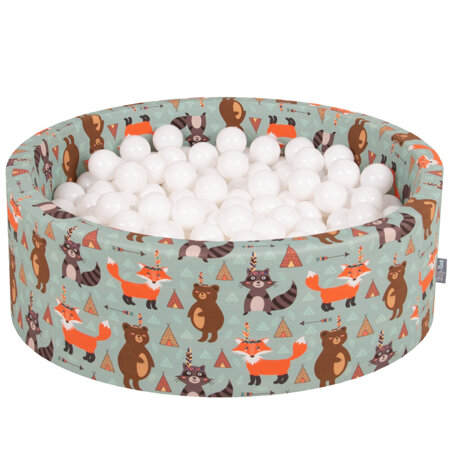 KiddyMoon Bällebad Bällepool mit bunten Bällen 7Cm  für Babys Kinder Füchse, Füchse-Grün: Weiß