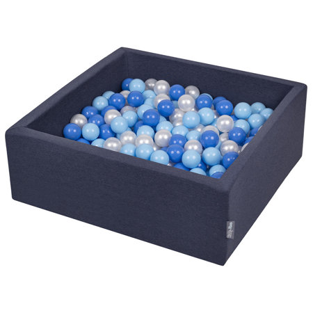 KiddyMoon Bällebad Bällepool mit bunten Bällen 7Cm  für Babys Kinder Quadrat, Dunkelblau: Babyblau/ Blau/ Perle