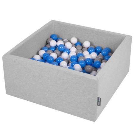 KiddyMoon Bällebad Bällepool mit bunten Bällen 7Cm  für Babys Kinder Quadrat, Hellgrau: Grau/ Weiß/ Blau