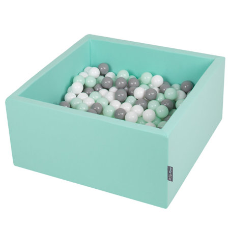 KiddyMoon Bällebad Bällepool mit bunten Bällen 7Cm  für Babys Kinder Quadrat, Mint: Weiß/ Grau/ Mint