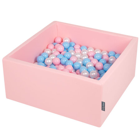 KiddyMoon Bällebad Bällepool mit bunten Bällen 7Cm  für Babys Kinder Quadrat, Rosa:  Baby Blau/ Rosa/ Perle/ Transparent