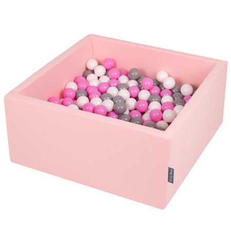KiddyMoon Bällebad Bällepool mit bunten Bällen 7Cm  für Babys Kinder Quadrat, Rosa: Grau/ Weiß/ Hellpink
