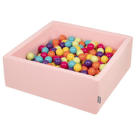 KiddyMoon Bällebad Bällepool mit bunten Bällen 7Cm  für Babys Kinder Quadrat, Rosa: H.Grün/ Gelb/ Türkis/ Orange/ D.Pink/ Violet