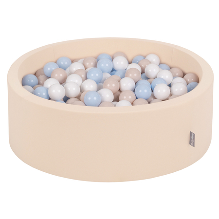 KiddyMoon Bällebad Bällepool mit bunten Bällen 7Cm  für Babys Kinder Rund, Beige: Pastellbeige/ Pastellblau/ Weiß