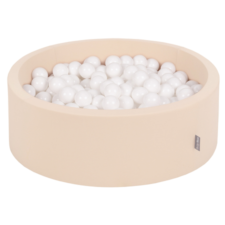 KiddyMoon Bällebad Bällepool mit bunten Bällen 7Cm  für Babys Kinder Rund, Beige: Weiß