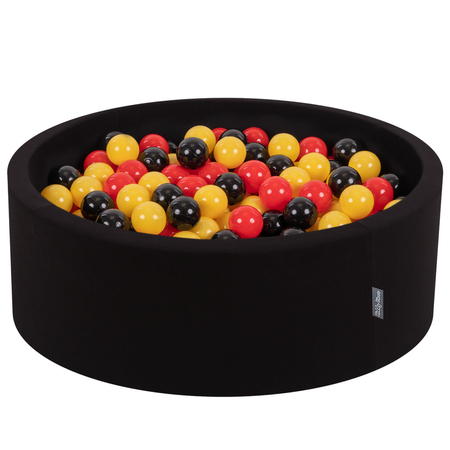 KiddyMoon Bällebad Bällepool mit bunten Bällen 7Cm  für Babys Kinder Rund, Belgien: Schwarz/ Gelb/ Rot