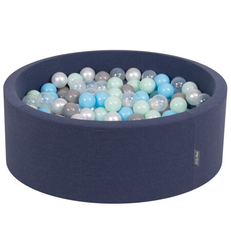 KiddyMoon Bällebad Bällepool mit bunten Bällen 7Cm  für Babys Kinder Rund, Dunkelblau: Perle/ Grau/ Transparent/ Babyblau/ Mint
