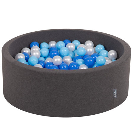 KiddyMoon Bällebad Bällepool mit bunten Bällen 7Cm  für Babys Kinder Rund, Dunkelgrau: Baby Blau/ Blau/ Perle