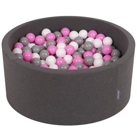 KiddyMoon Bällebad Bällepool mit bunten Bällen 7Cm  für Babys Kinder Rund, Dunkelgrau: Grau/ Weiß/ Pink