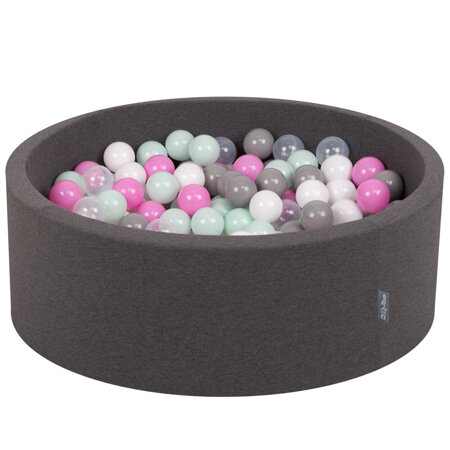 KiddyMoon Bällebad Bällepool mit bunten Bällen 7Cm  für Babys Kinder Rund, Dunkelgrau: Transparent/ Grau/ Weiß/ Pink/ Minze