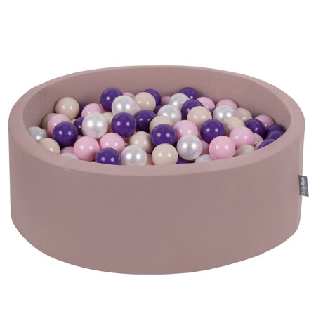 KiddyMoon Bällebad Bällepool mit bunten Bällen 7Cm  für Babys Kinder Rund, Erikafarben:  Pastellbeige/ Puderrosa/ Perle/ Violett