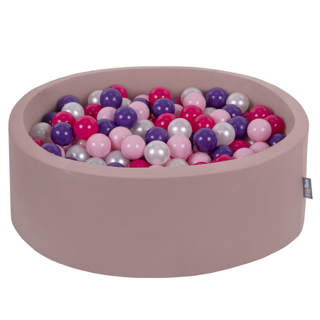 KiddyMoon Bällebad Bällepool mit bunten Bällen 7Cm  für Babys Kinder Rund, Erikafarben:  Puderrosa/ Perle/ Violett/ Dunkelpink