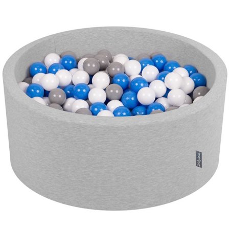 KiddyMoon Bällebad Bällepool mit bunten Bällen 7Cm  für Babys Kinder Rund, Hellgrau: Grau/ Weiß/ Blau