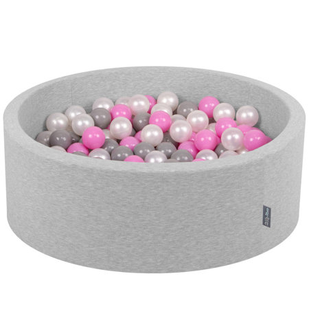 KiddyMoon Bällebad Bällepool mit bunten Bällen 7Cm  für Babys Kinder Rund, Hellgrau: Perle/ Grau/ Pink