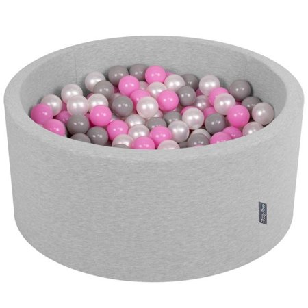 KiddyMoon Bällebad Bällepool mit bunten Bällen 7Cm  für Babys Kinder Rund, Hellgrau: Perle/ Grau/ Pink