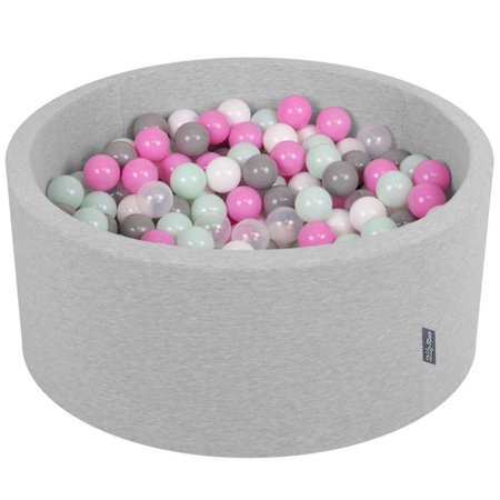 KiddyMoon Bällebad Bällepool mit bunten Bällen 7Cm  für Babys Kinder Rund, Hellgrau: Transparent/ Grau/ Weiß/ Pink/ Mint