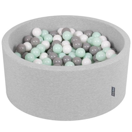 KiddyMoon Bällebad Bällepool mit bunten Bällen 7Cm  für Babys Kinder Rund, Hellgrau: Weiß/ Grau/ Mint