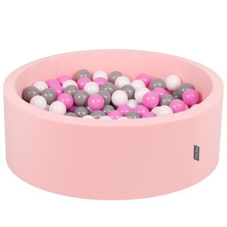 KiddyMoon Bällebad Bällepool mit bunten Bällen 7Cm  für Babys Kinder Rund, Hellpink: Grau/ Weiß/ Pink