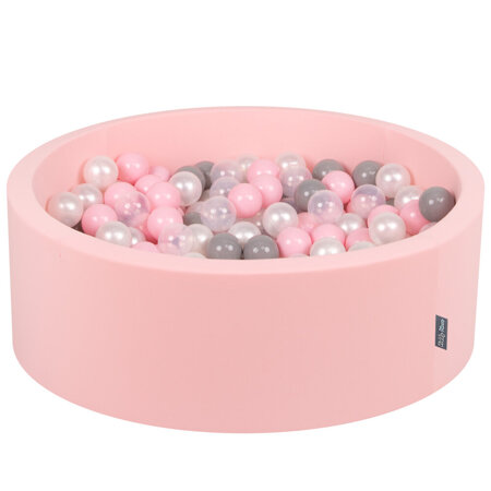 KiddyMoon Bällebad Bällepool mit bunten Bällen 7Cm  für Babys Kinder Rund, Hellpink: Perle/ Grau/ Transparent/ Rosa