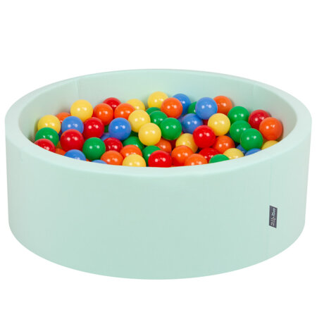 KiddyMoon Bällebad Bällepool mit bunten Bällen 7Cm  für Babys Kinder Rund, Mint: Geln/ Grün/ Blau/ Rot/ Orange