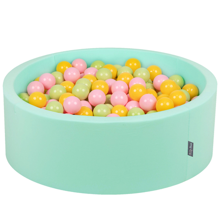 KiddyMoon Bällebad Bällepool mit bunten Bällen 7Cm  für Babys Kinder Rund, Mint: Hellgrün/ Gelb/ Rosa
