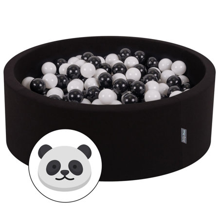 KiddyMoon Bällebad Bällepool mit bunten Bällen 7Cm  für Babys Kinder Rund, Panda: Schwarz/ Weiß