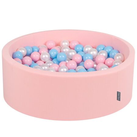 KiddyMoon Bällebad Bällepool mit bunten Bällen 7Cm  für Babys Kinder Rund, Pink: Babyblau/ Rosa/ Perle