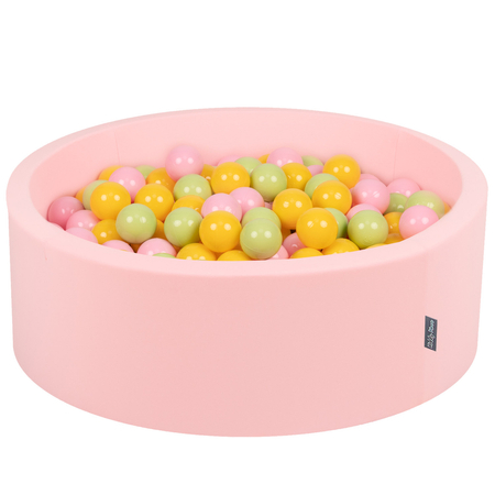 KiddyMoon Bällebad Bällepool mit bunten Bällen 7Cm  für Babys Kinder Rund, Pink: Hellgrün/ Gelb/ Puderrosa