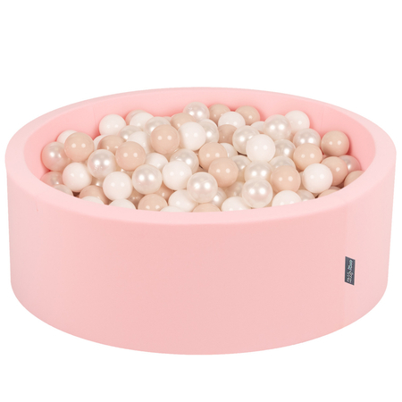 KiddyMoon Bällebad Bällepool mit bunten Bällen 7Cm  für Babys Kinder Rund, Pink: Pastellbeige/ Weiß/ Perle