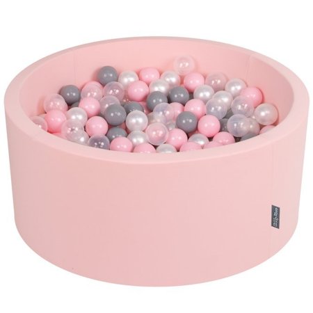 KiddyMoon Bällebad Bällepool mit bunten Bällen 7Cm  für Babys Kinder Rund, Pink: Perle/ Grau/ Transparent/ Rosa