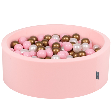 KiddyMoon Bällebad Bällepool mit bunten Bällen 7Cm  für Babys Kinder Rund, Pink: Puderrosa/ Perle/ Gold