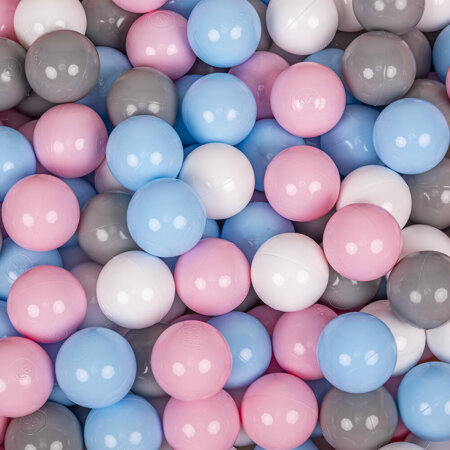KiddyMoon Bällebad Bällepool mit bunten Bällen 7Cm  für Babys Kinder Rund, Pink: Weiß/ Grau/ Babyblau/ Puderrosa