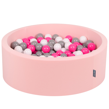 KiddyMoon Bällebad Bällepool mit bunten Bällen 7Cm  für Babys Kinder Rund, Pink: Weiß/ Grau/ Dunkelpink