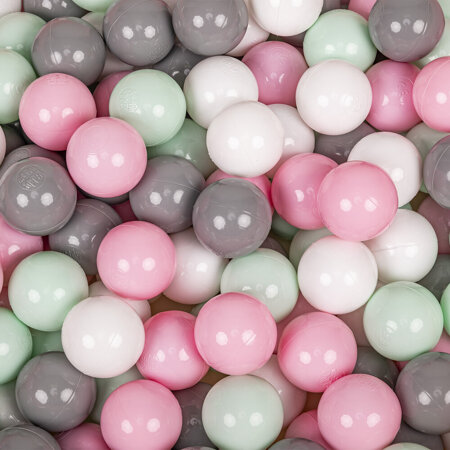 KiddyMoon Bällebad Bällepool mit bunten Bällen 7Cm  für Babys Kinder Rund, Pink: Weiß/ Grau/ Minze/ Puderrosa