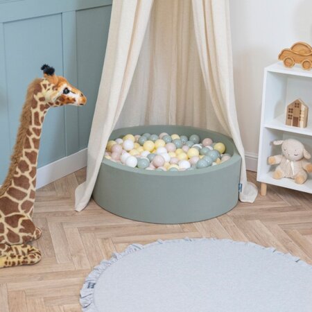 KiddyMoon Bällebad Bällepool mit bunten Bällen 7Cm  für Babys Kinder Rund, Salbeifarben