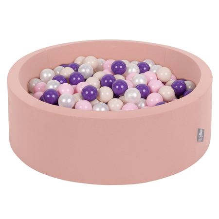 KiddyMoon Bällebad Bällepool mit bunten Bällen 7Cm  für Babys Kinder Rund, Zimtfarben: Pastellbeige/ Puderrosa/ Perle/ Violett