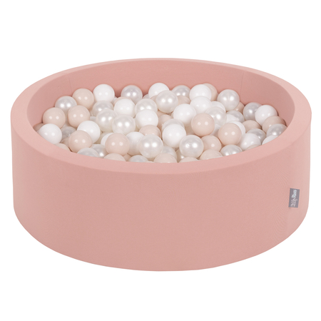 KiddyMoon Bällebad Bällepool mit bunten Bällen 7Cm  für Babys Kinder Rund, Zimtfarben: Pastellbeige/ Weiß/ Perle