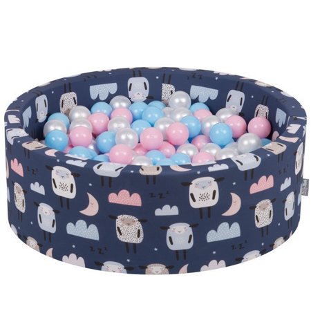 KiddyMoon Bällebad Bällepool mit bunten Bällen 7Cm  für Babys Kinder Schafen, Schafen-Dblau: Babyblue/ Puderrosa/ Perle